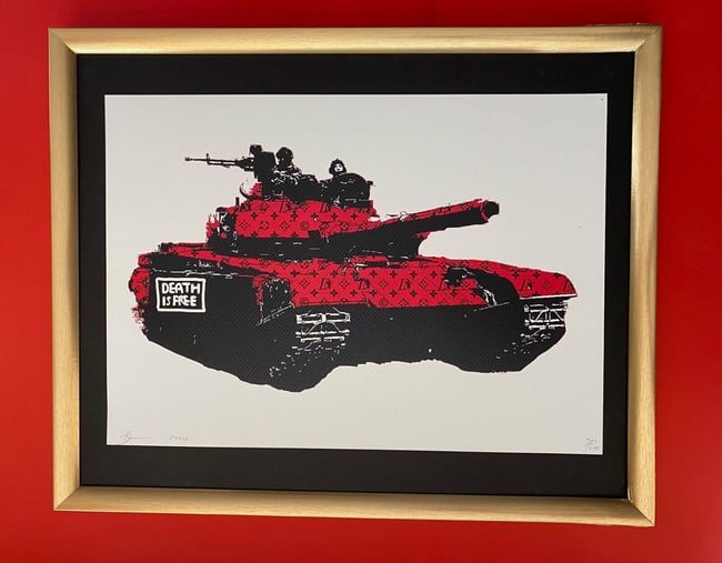 DEATH NYC Hand Signed LARGE Print Framed 16x20in COA GRAFFITI BANKSY WAR TANK # (1 of 1)