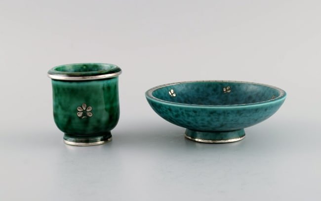 Wilhelm Kåge (1889-1960) for Gustavsberg. Argenta vase and bowl in glazed ceramics. Beautiful (1 of 1)