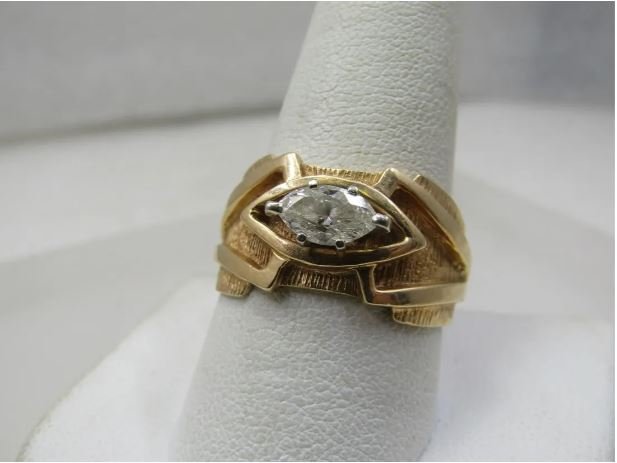 Vintage 14k .Marquise Diamond Ring, .50 CTW, Men's/Unisex Sz. 10.5 (1 of 1)