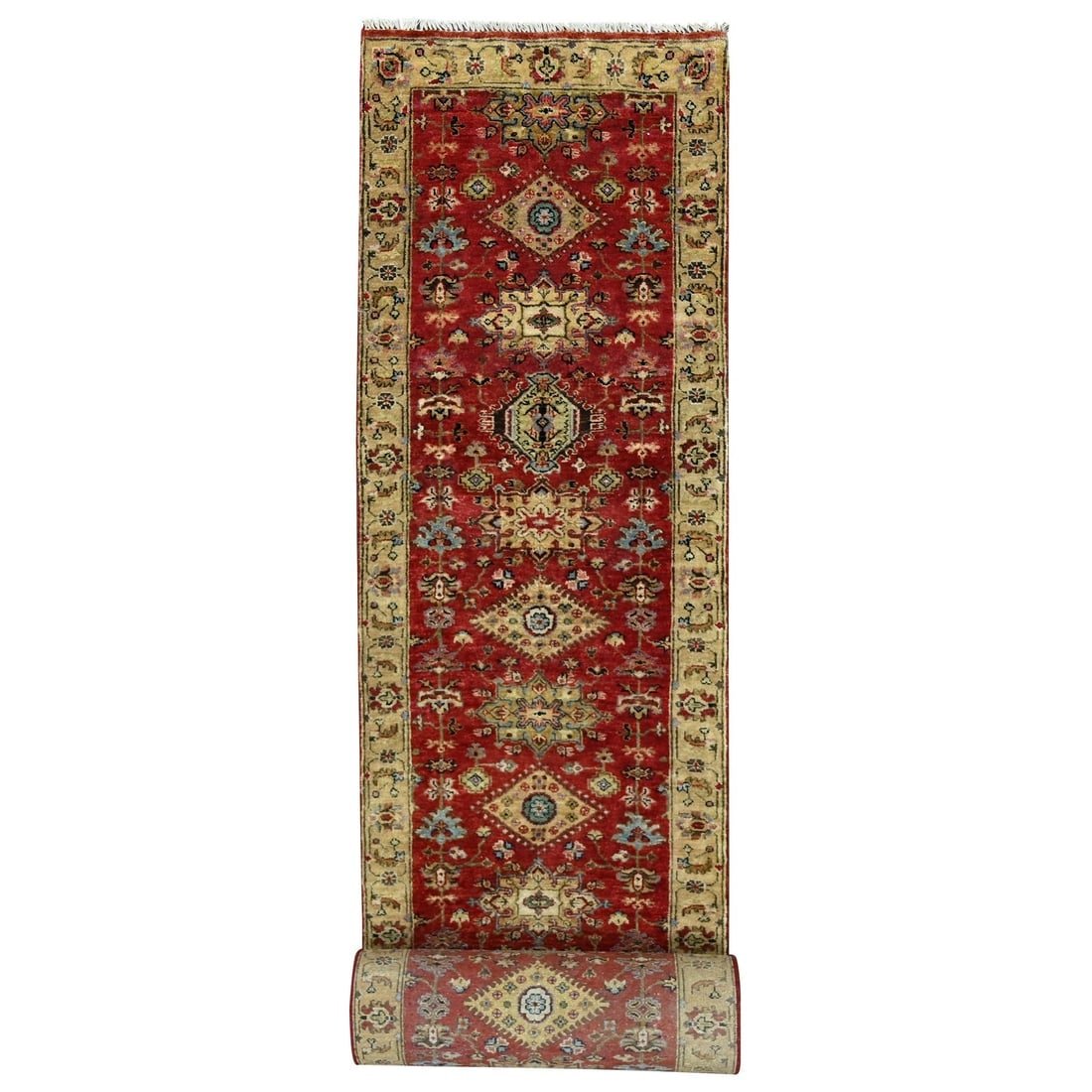 Red and Gold Karjihooz Hand Knotted Pure Wool XL Runner Oriental Rug (1 of 1)