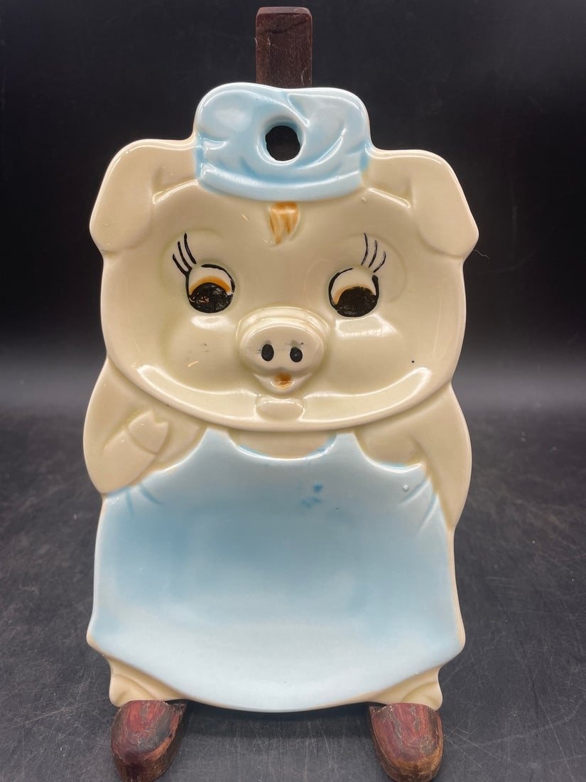 Vintage Japan Ceramic Pig Spoon Rest, Lay Flat Or Wall Mount (1 of 1)