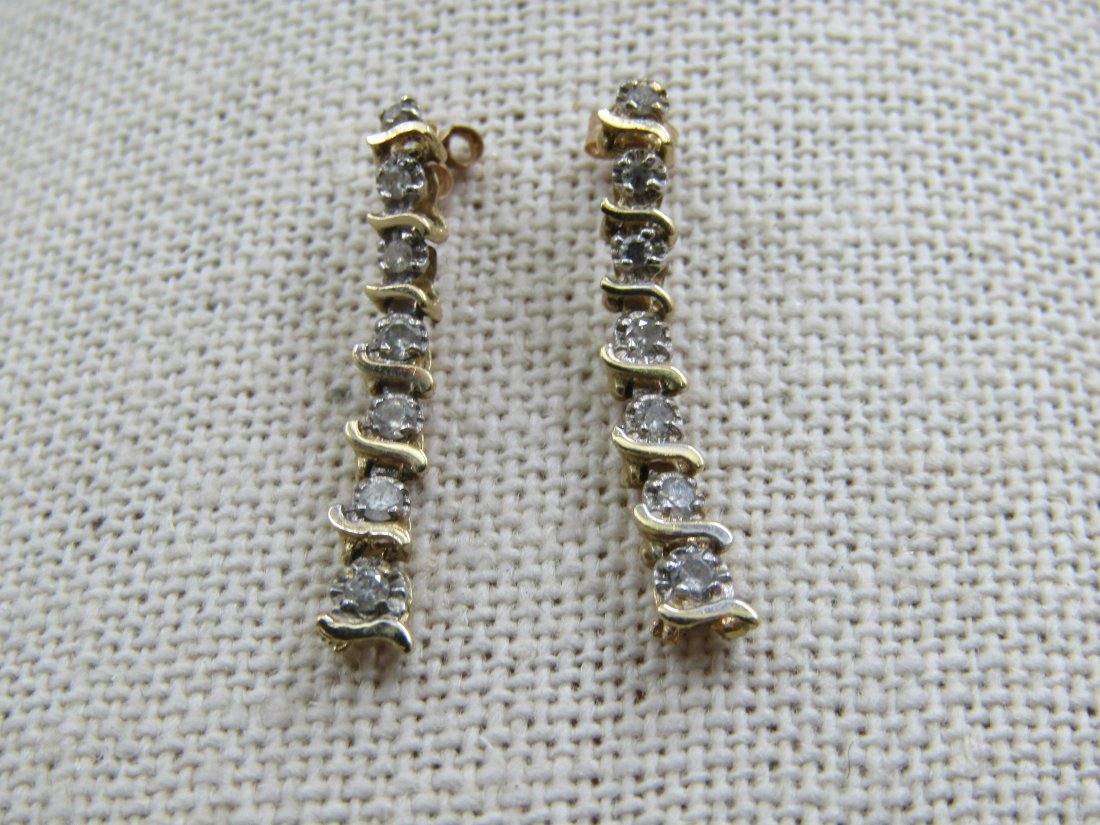 Vintage 14kt Diamond Drop Earrings, .14 Ctw, Signed (1 of 1)