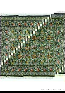 8' x 7' Green Signed Persian Wool and Silk Rug 16010: Title: 8' x 7' Green Signed Persian Wool and Silk Rug 16010 Description: Size in Feet: Width: 8' x Length: 7' Size in Inches: Width: 96 in x Length: 84 in Colors: Green, Black Weave: 100% Handmade Pil