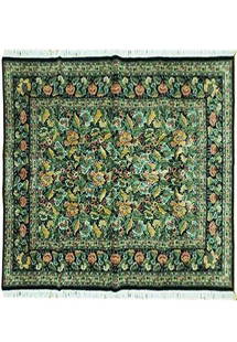 8' x 7' Green Signed Persian Wool and Silk Rug 16010: Title: 8' x 7' Green Signed Persian Wool and Silk Rug 16010Description: Size in Feet: Width: 8' x Length: 7' Size in Inches: Width: 96 in x Length: 84 in Colors: Green, Black Weave: 100% Handmade