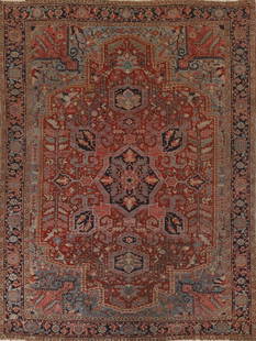 Pre-1900 Vegetable Dye Heriz Serapi Persian Area Rug 8x11: Title: Pre-1900 Vegetable Dye Heriz Serapi Persian Area Rug 8x11 Description: A Beautiful Genuine Iran ( Persia ) Heriz (serapi) rug is Hand Knotted by skillful weavers in Iran ( Persia ) with 100% Wo