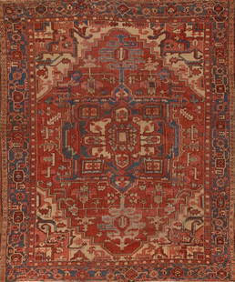 Pre-1900 Antique Vegetable Dye Heriz Serapi Persian Area Rug 9x11: Title: Pre-1900 Antique Vegetable Dye Heriz Serapi Persian Area Rug 9x11Description: A Beautiful Genuine Iran ( Persia ) Heriz (serapi) rug is Hand Knotted by skillful weavers in Iran ( Persia ) with