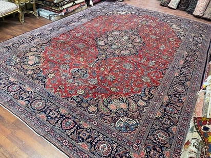 Antique Persian kashan Rug-5013: Beautiful antique Persian kashan rug from central Persia, size 10 ft. 4 inches by 14 ft. 7 inches, circa 1920, excellent condition with a good pile throughout, complete rug with all original ends and