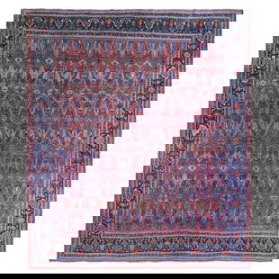 Tomato Red Antique Persian Bijar XL Squarish Size Garus Design Rug: Title: Tomato Red Antique Persian Bijar XL Squarish Size Garus Design Rug Description: This is a truly genuine one-of-a-kind . It has been Knotted for months and months in the centuries-old weaving cr