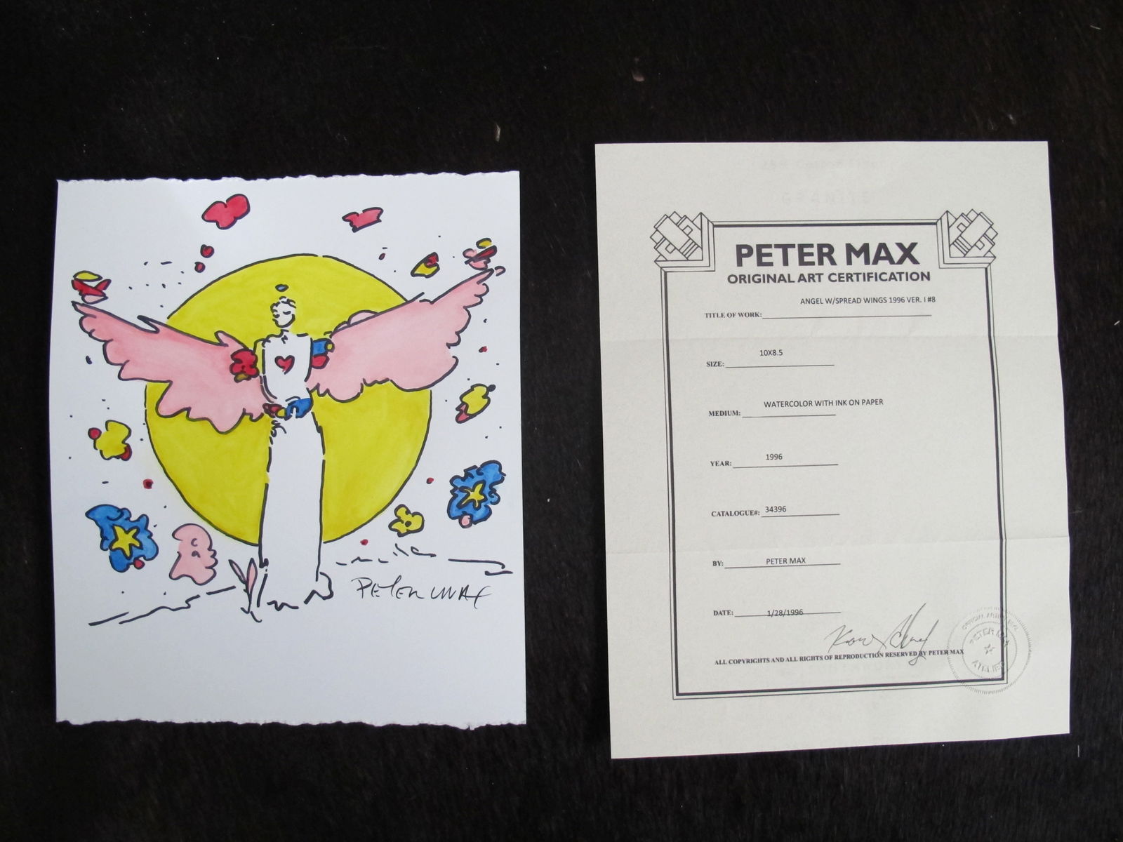 Peter Max ORIGINAL 10"x8.5" inch Watercolor ink Angel W/Spread Wings Art Work Original One of Kind (1 of 8)