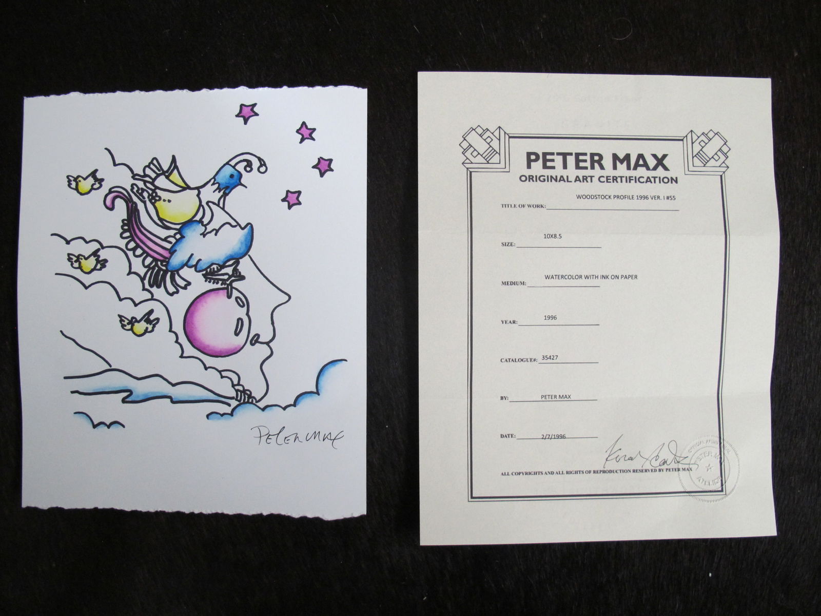 Peter Max ORIGINAL 10"x8.5" inch Watercolor ink Woodstock Profile Art Work Original One of Kind (1 of 8)