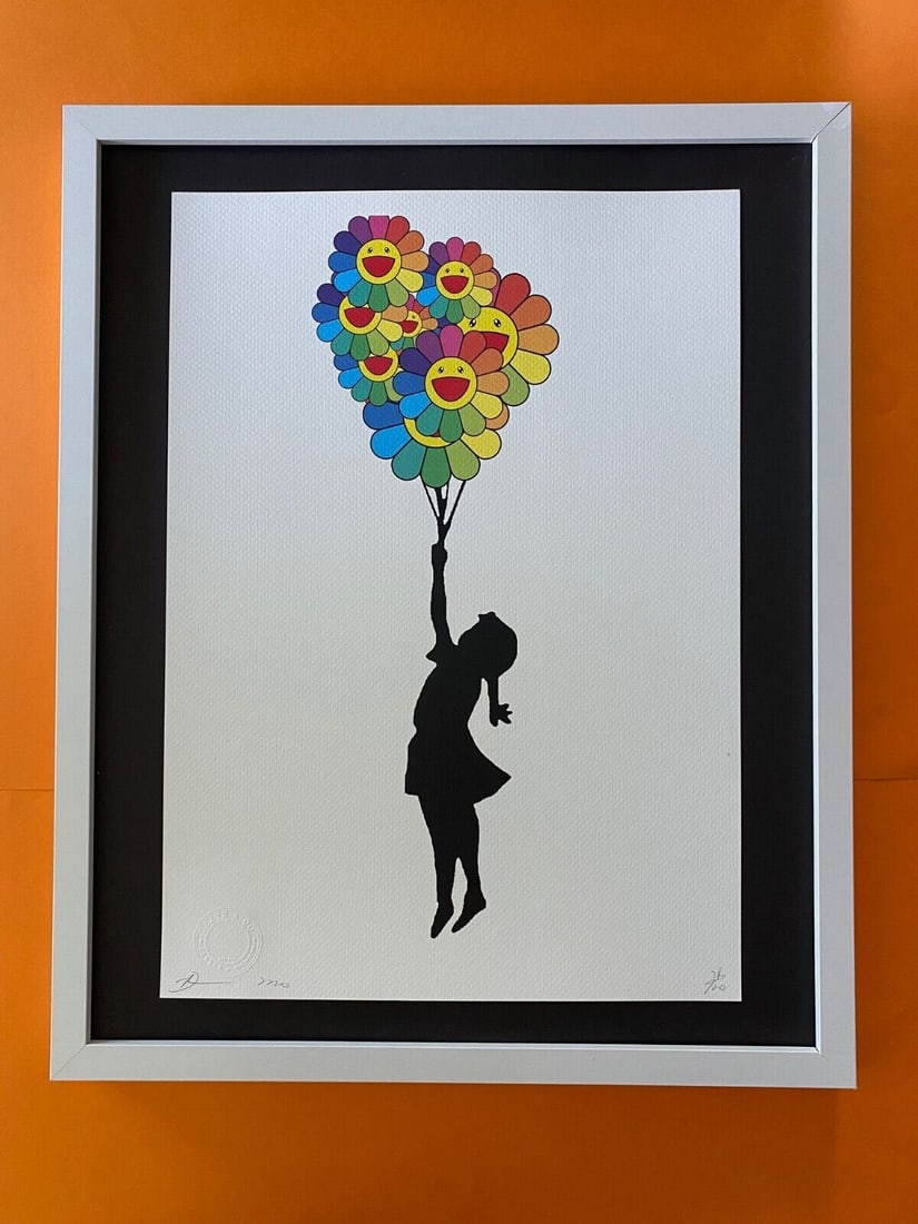 Death NYC LG Framed 16x20in Pop Art Original Certified /Banksy Murakami 2: Pop Art Graffiti Master Artist Death NYC Hand Signed in Pencil Numbered X/100 or Artist Proof This piece is mounted on a 20 x 16 in. black acid free black board. Framed in White covering an area of 22