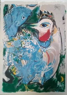 Vintage Painting lithograph Cardboard Chagall, Marc / Surrealism / Signed: * Vintage Artwork - In the Style of Chagall, Marc / Signed * Cardboard painting on lithograph * Measures: 16 x 12 inches - Delivery time : 10 Days - Profesional Shipping by DHL to Worldwide with secur