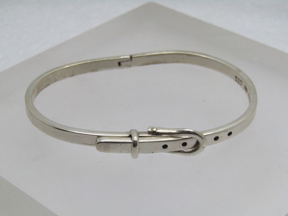 Vintage Sterling Belt Bangle Bracelet, Mexico Modernist, Signed CII, 1970's-1980's, 6.25"-7" (1 of 6)