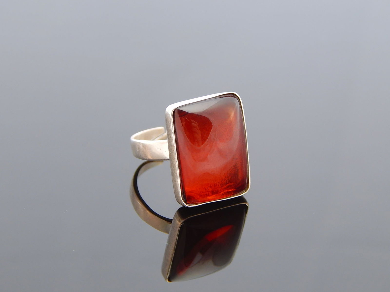 Natural Lithuanian Baltic Cherry Amber Minimalist Adjustable Ring in 925 Sterling Silver (1 of 5)
