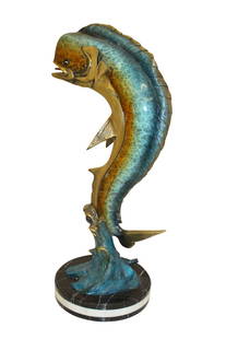 Mahi Mahi Fish Bronze Statue – Size: 16″L x 12″W x 32″H.: Title: Mahi Mahi Fish Bronze Statue – Size: 16″L x 12″W x 32″H. Description: A beautiful Mahi Mahi fish jumping out of the ocean standing sculpture/fountain on a marble base. F