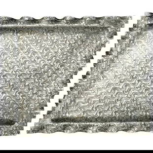 Aesthetic Movement Silverplate Calling Card Receiver Yin Yang Design: Title: Aesthetic Movement Silverplate Calling Card Receiver Yin Yang Design Size: 6” (2.4 cm) long x 5” (12.7 cm) wide x ½” (1.3 cm) tall. Description:A Victorian calling card r