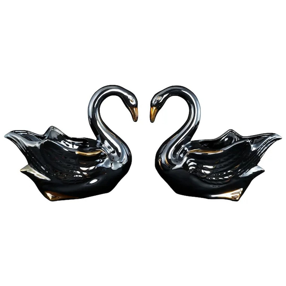 Pair Mid Century Black Swan Ceramic Planters (1 of 11)