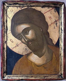 Christ with the ‘Fiery Eye’, 19/20 th century: Christ with the ‘Fiery Eye’, 19/20 th century, Orthodox Icon, tempera on wooden board, size 37 x 31 cm. This icon is also called Christ with the fiery eye (in Russia Yaroe Oko) . In fact a name gi