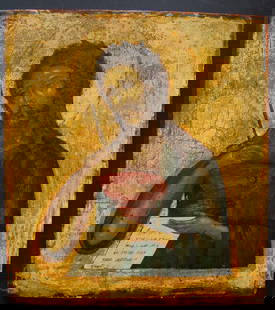 Saint John the Baptist, Orthodox Icon, 18th century: Saint John the Baptist, Orthodox Icon, 18th century, tempera on wooden board, size 36 x 32 cm. Saint John the Baptist was a 1st-century Jewish preacher and ascetic regarded as a prophet by four religi
