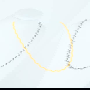 19K Gold Necklace - Ripples: Title: 19K Gold Necklace - Ripples Description: 19K gold necklace, ripples. MO28112023.05 Date/Period: 20th century Materials: Gold Weight: 17 grams | 0,60 oz Dimensions: 44 cm | 17,32 inches Reserve: