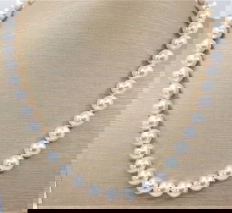 9x9.5mm Akoya Pearls - Necklace: Title: 9x9.5mm Akoya Pearls - Necklace Description: A beautiful pearl necklace of white saltwater AA Akoya pearls with exceptional lustre, finished with a solid silver clasp. The classic Akoya pearl i