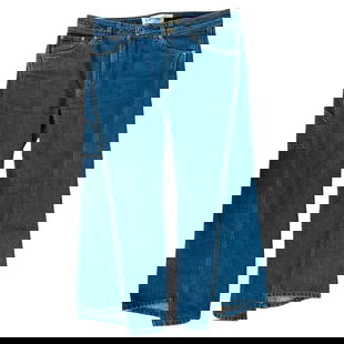 Lanvin Blue Denim Jean Pants, Size 40: Title: Lanvin Blue Denim Jean Pants, Size 40 Description: Product details: The jeans feature medium blue wash color, mid raise waist fit, straight loose leg style with asymmetric finish on the bottom.