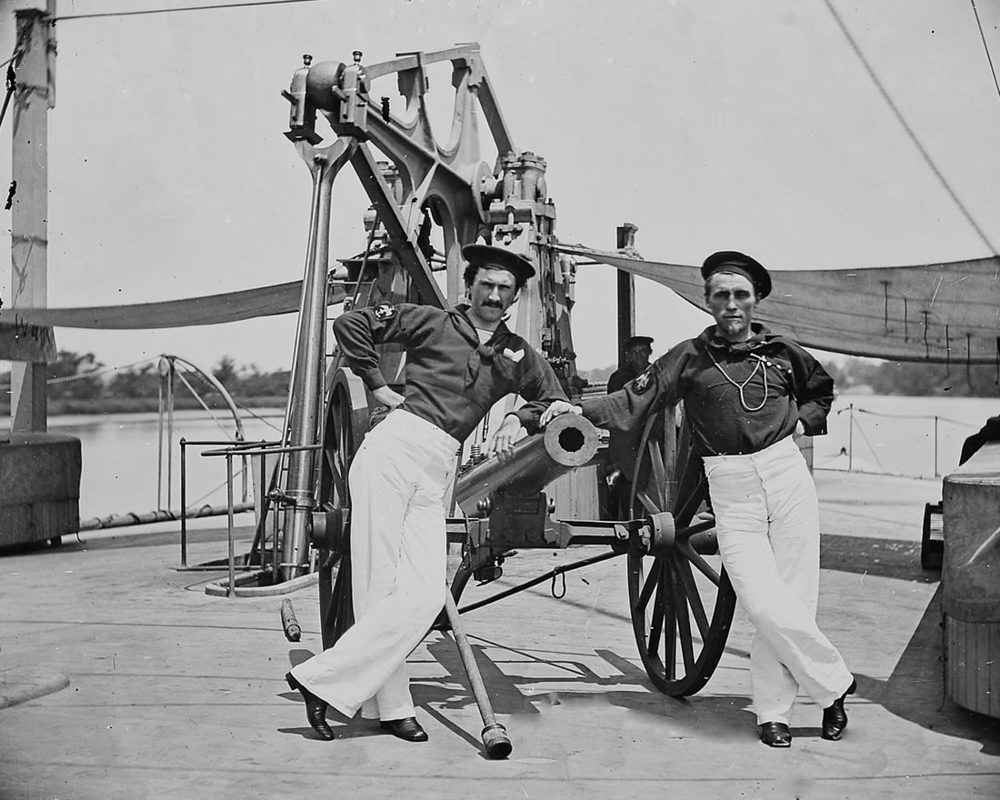 C. 1860-65, SAILORS ON DECK OF CIVIL WAR GUNBOAT: TITLE: C. 1860-65, SAILORS ON DECK OF CIVIL WAR GUNBOAT ARTIST/SOURCE: MATTHEW B. BRADY (American, 1823-1896); Brady National Photographic Art Gallery MEDIUM: CONTEMPORARY DYE BASED PHOTOLITHOGRAPH, A