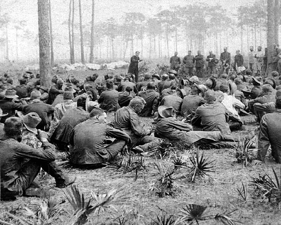 1898, ROUGH RIDERS CHAPLIN PREACHING TO REGIMENT (1 of 1)