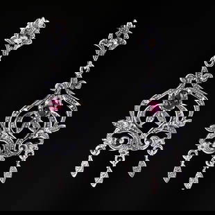 Silver Earrings: Title: Silver Earrings Description: Earrings in European silver, with amethysts and zirconias Date/Period: 20th century Materials: Silver Weight: 8,33 grams | 0,29 oz Dimensions: 5,5 cm | 2,2 inches R