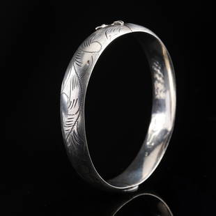 Silver Bracelet: Title: Silver BraceletDescription: Portuguese silver bracelet (833/1000)Date/Period: 1938-1984Materials: SilverWeight: 14,48 grams | 0,51 ozDimensions: Diameter: 6 cm | 2,4 inches Reserve: +$78.00 