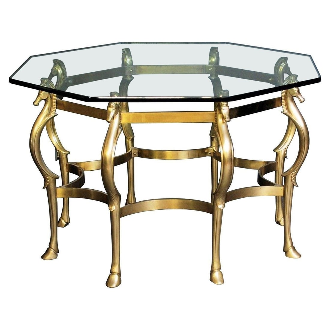 French Midcentury Bronze Center or Dining Table, Octagonal Shape, Horse Motif (1 of 20)