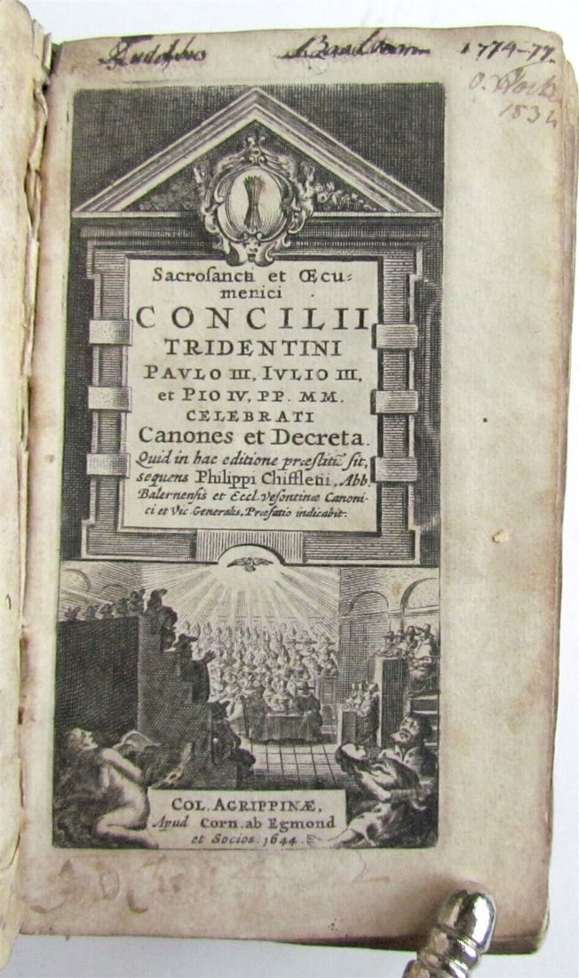 1644 COUNCIL of TRENT Philippi Chiffleni antique VELLUM Sacrosancti et oecumeni (1 of 5)