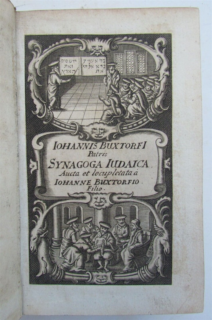 1661 SYNAGOGA JUDAICA by BUXTORF ANTIQUE vellum bound in LATIN: SYNAGOGA JUDAICA by BUXTORF , J. De Judaeorum Fide, Ritibus, Ceremoniis, tam Publicis... Basel, Johan Jacobum Deckerum; 1661. With engraved frontispiece. 16 leaves, 779 pages, 18 leaves Vellum binding