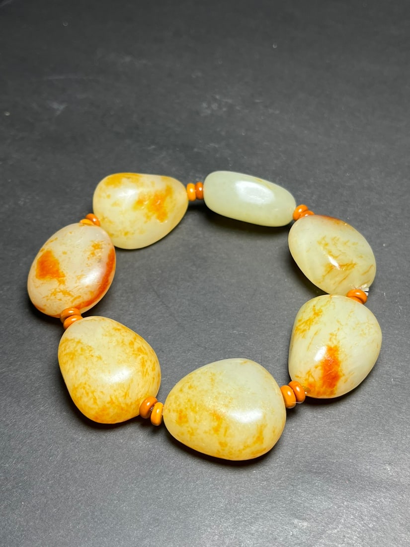 Chinese Hetian Jade Original Stone Beads Bracelet/Hand Chain (1 of 9)