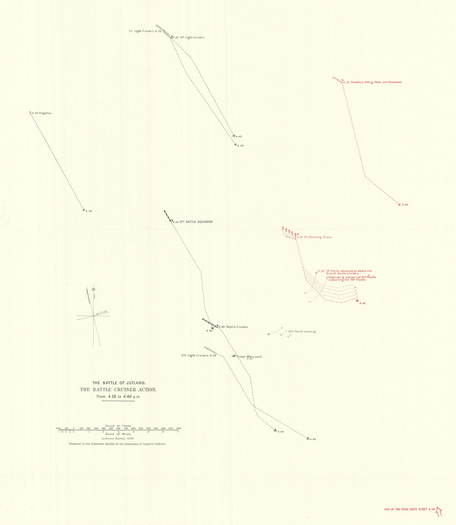 Battle of Jutland. Battle Cruiser Action 4.20-4.40 pm 31 May 1916. WW1. 1923 map (1 of 1)