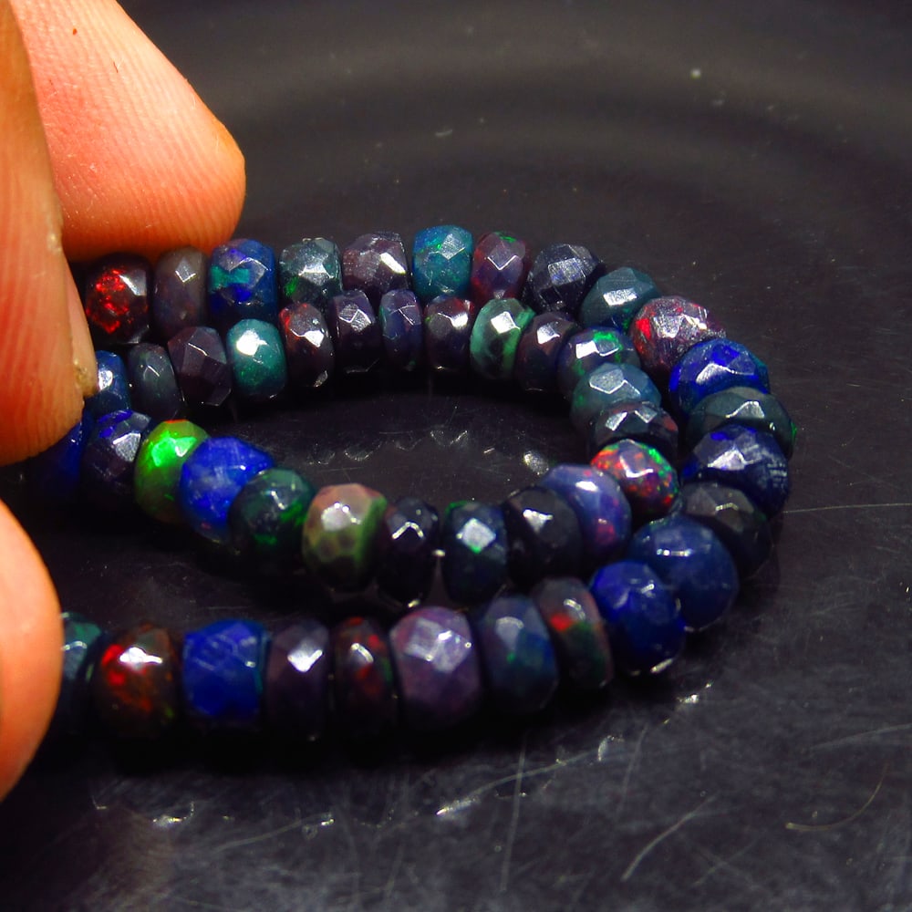 15.00 Ctw Natural 63 Drilled Faceted Black Opal Beads (1 of 2)