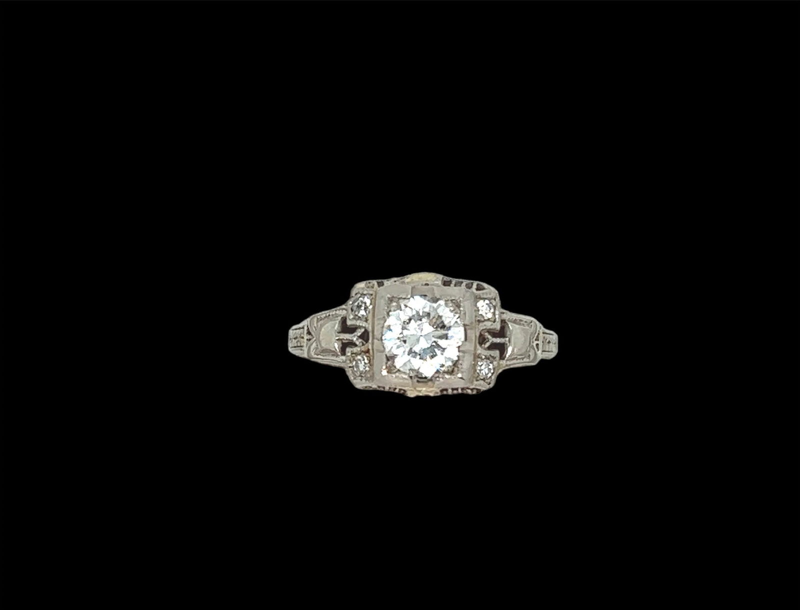 Antique art deco 18 karat white gold diamond engagement ring (1 of 10)