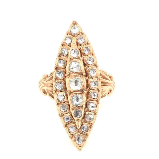 14k Antique Victorian Rose Diamond Navette Ring (1 of 10)