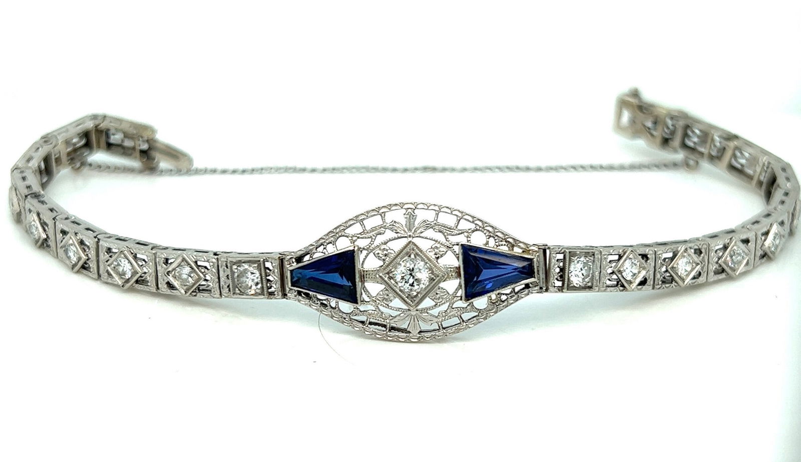 14k antique filigree diamond and Sapphire bracelet (1 of 10)