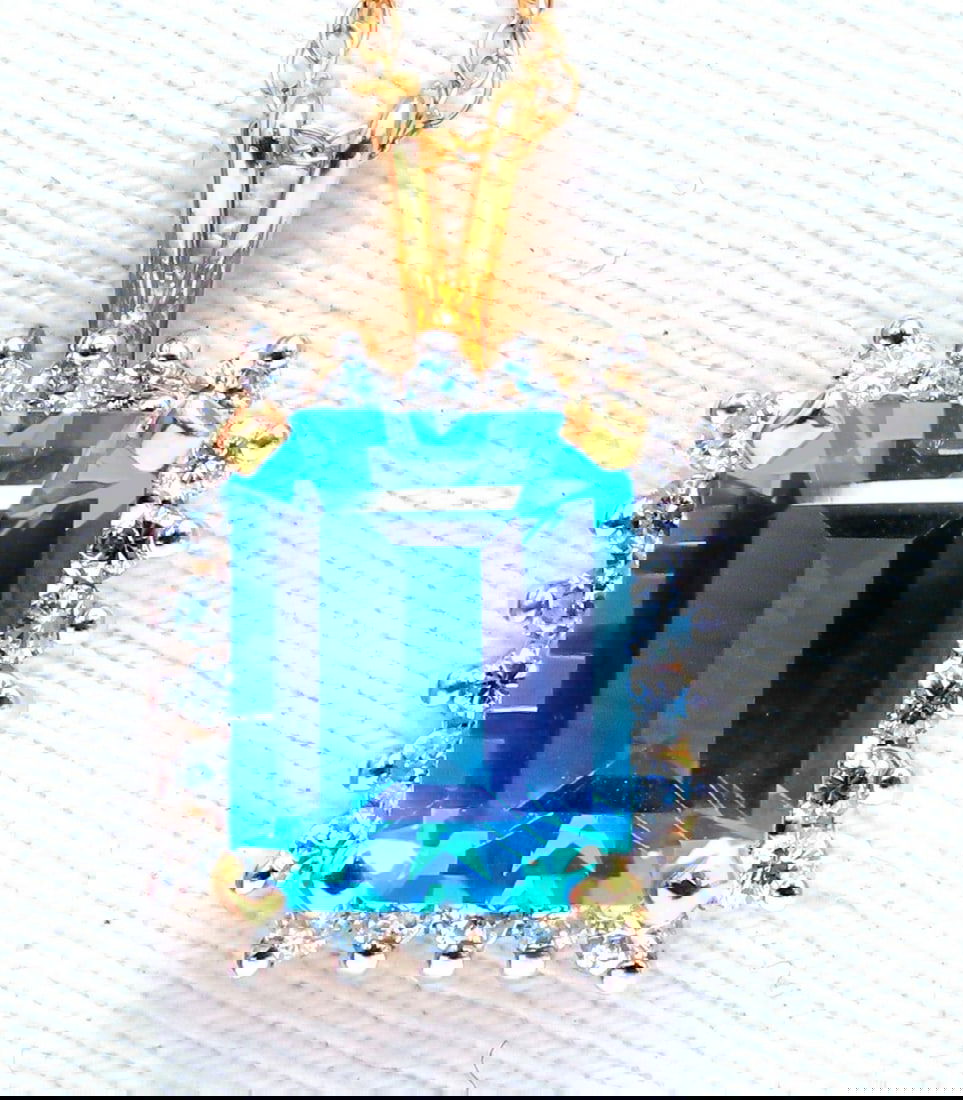 8ct natural Swiss blue topaz diamonds necklace 14 karat gold (1 of 5)