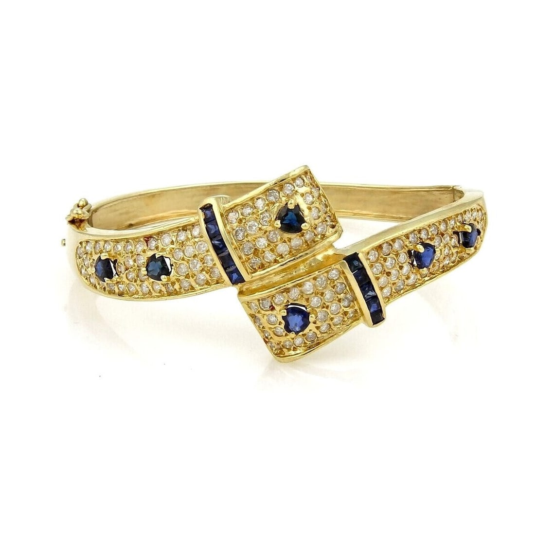 14k Yellow Gold 1.75cttw Diamond & 2cttw Sapphire Bypass Bangle Bracelet 6.5" (1 of 5)