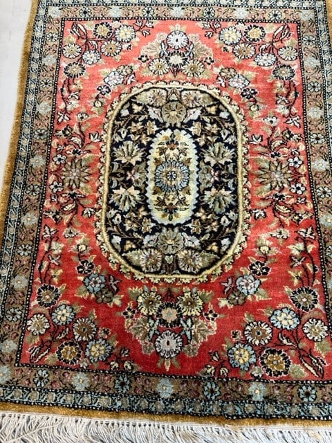 Hand Knotted Persian Qum Silk Rug 2x3 (1 of 7)