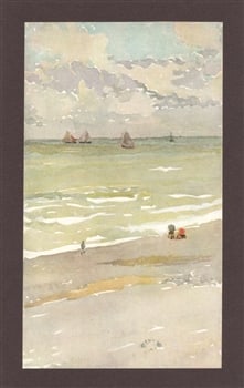 James Whistler "The Sea-Shore" 1905: Medium: offset lithograph (after the watercolor). Published in London by The Studio in 1905 for a rare deluxe portfolio. Printed on smooth wove paper, the image measures 7 x 4 inches (176 x 100 mm). A
