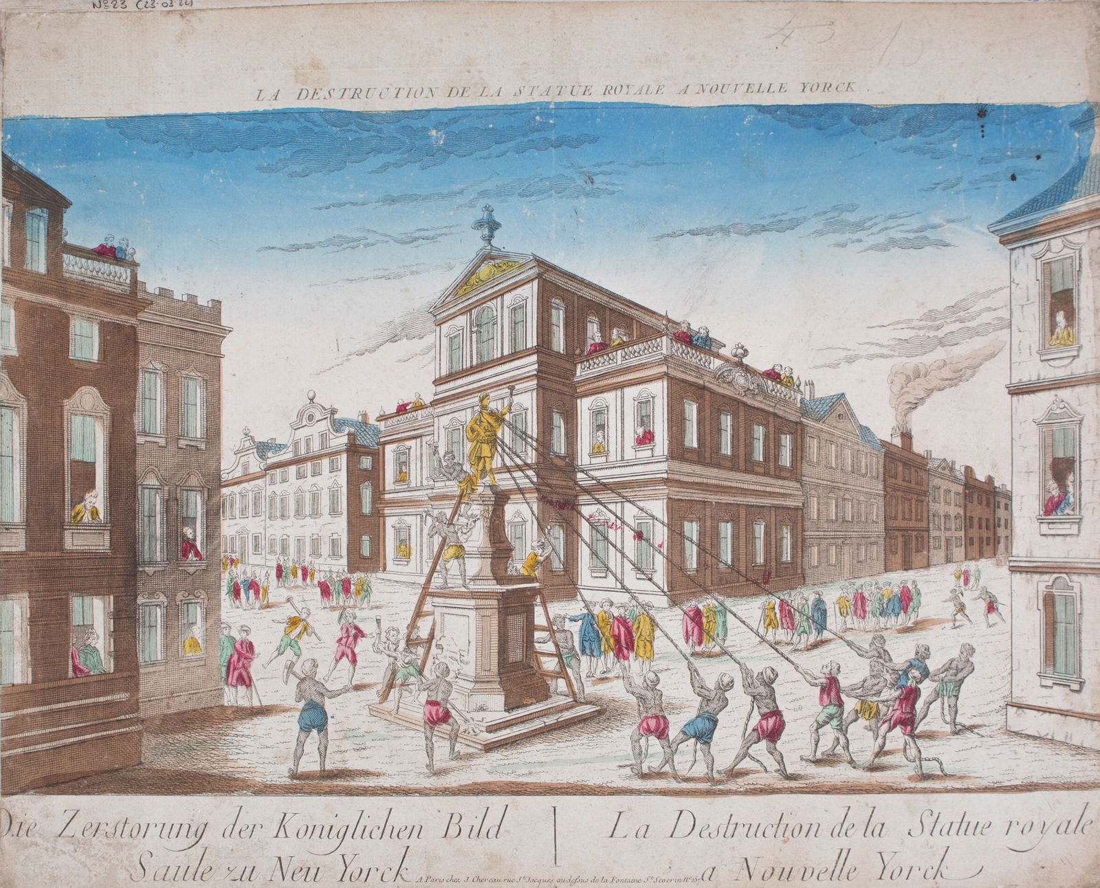 Engraving of The Destruction of the Royal Statue at New York 1776 (1 of 4)