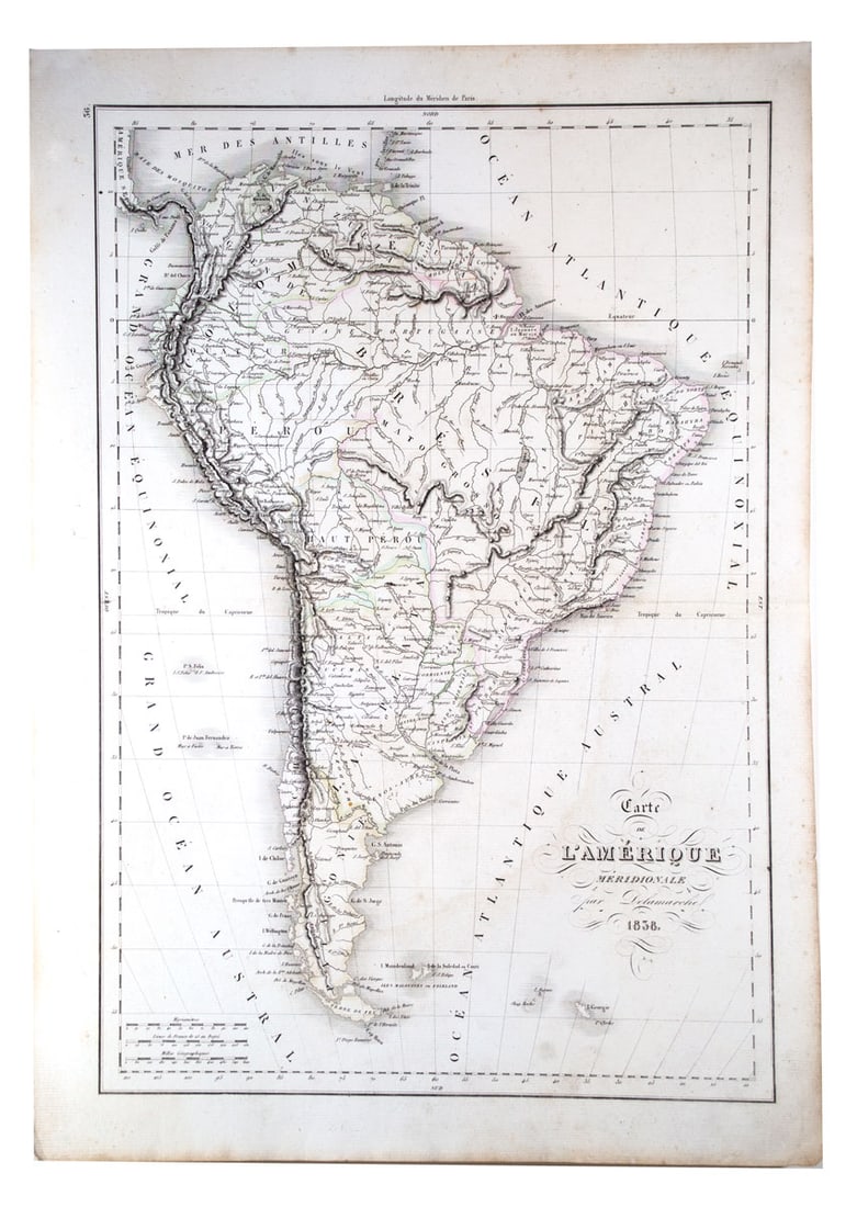 Antique French Engraving Felix Delamarche map South America 1838 (1 of 3)