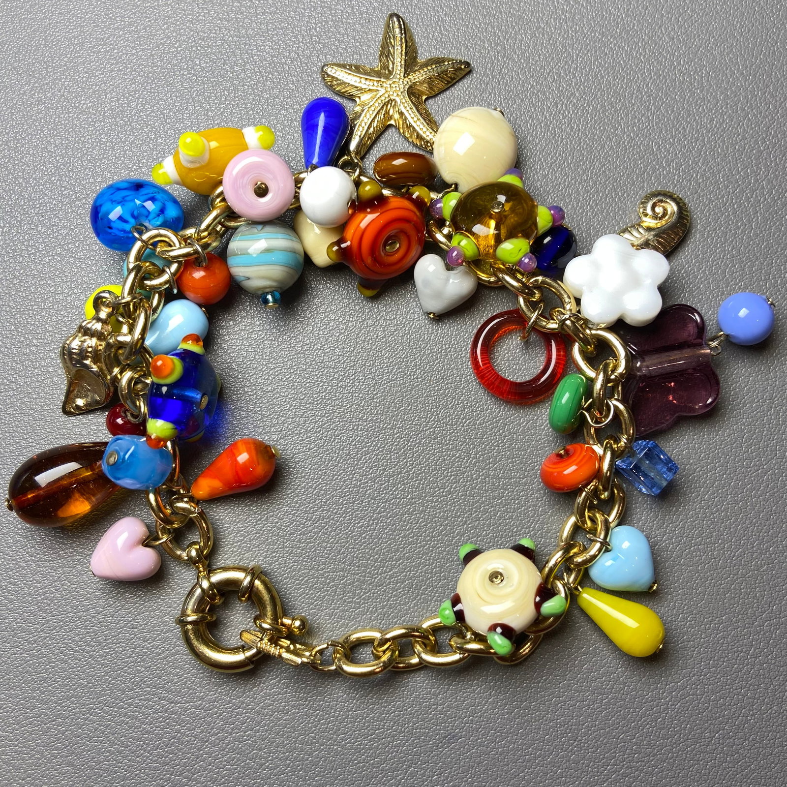 Vintage Murano Golden Summer Ocean Bracelet "Antica Murrina" with charms 36 sets: Title: Vintage Murano Golden Summer Ocean Bracelet "Antica Murrina" with charms 36 sets Description: Murano Golden Summer Ocean Bracelet "Antica Murrina" with charms 36 sets Murano bracelet "Antica Mu