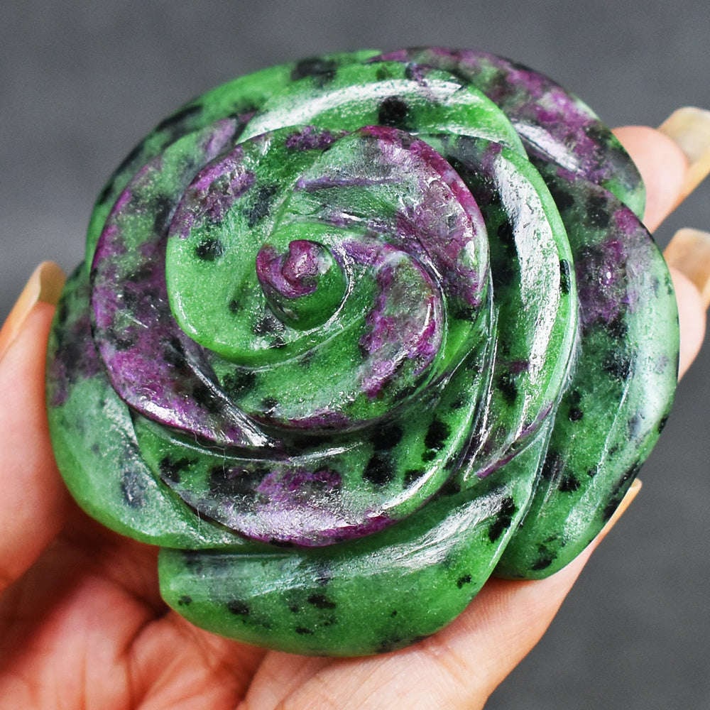 Natural 608.00 Carats Ruby Zoisite Carved Rose Gemstone Carving (1 of 6)
