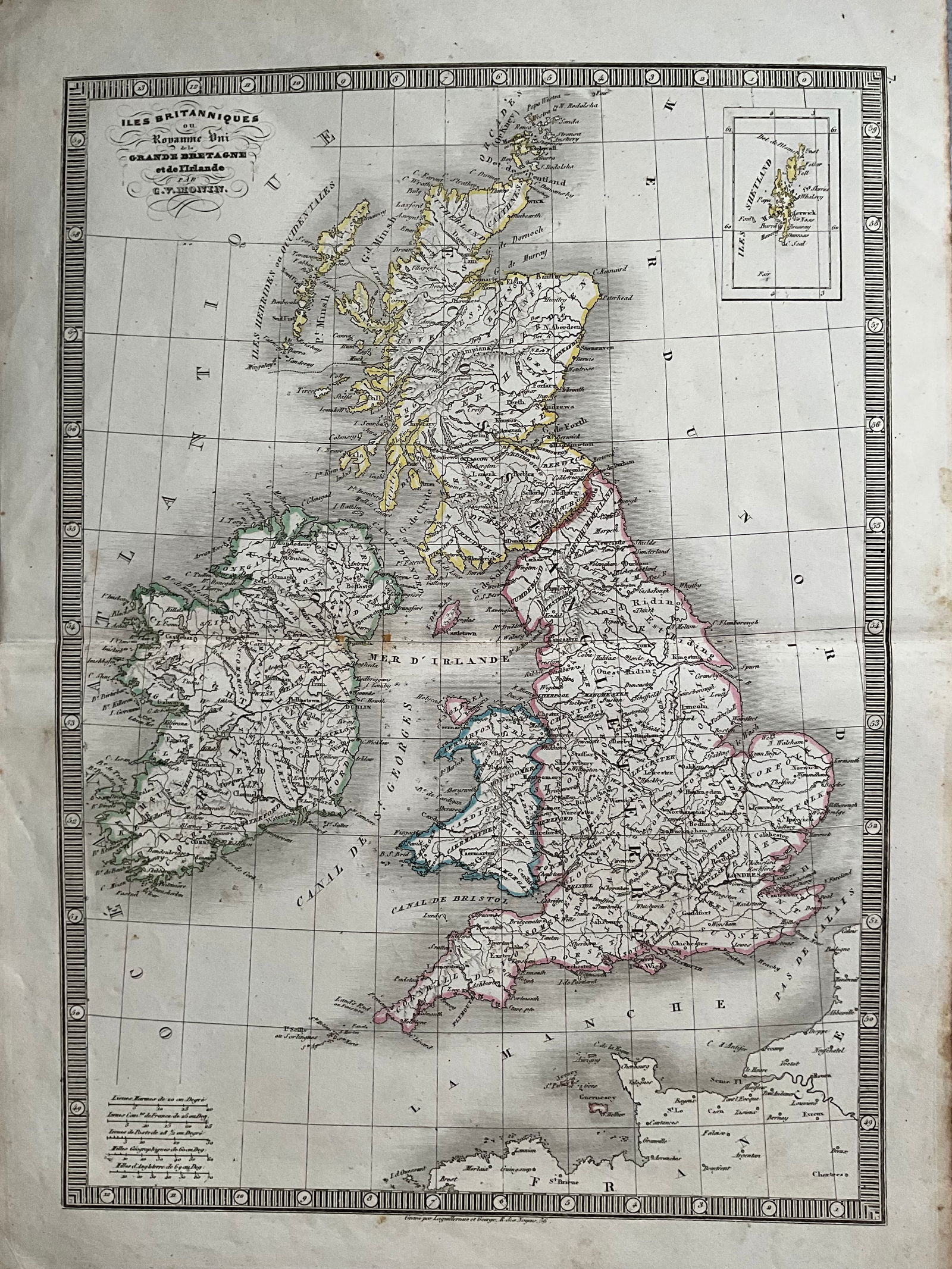 1839 Map of United Kingdom and Ireland by Monin (1 of 1)