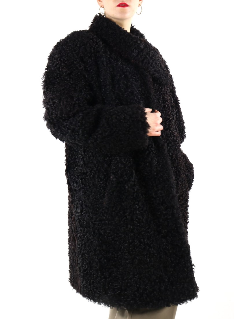 BLACK BROWN ANGORA SHEEP FUR COAT EU: XL; US: 20 (1 of 11)