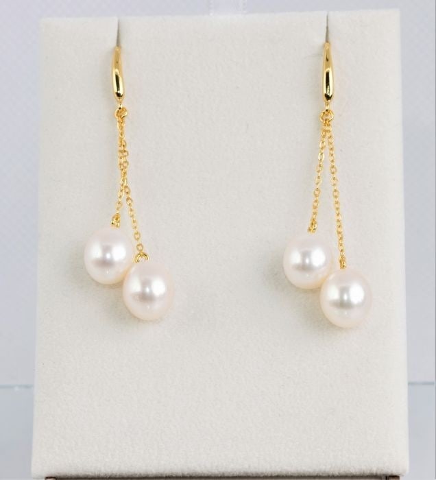 9x10mm Cultured Freshwater Pearl Drops - 925 Silver - Earrings (1 of 7)